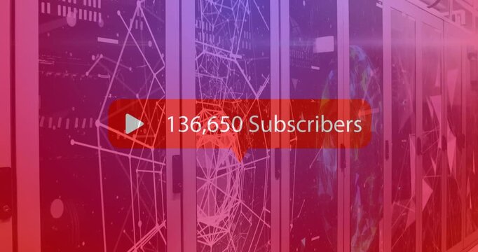 Animation of subscribers text with growing numbers over server room