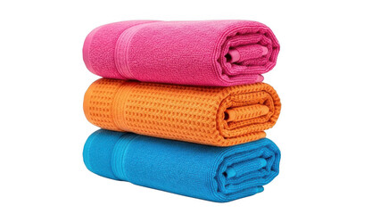 Stack of colorful towels isolated on transparent background