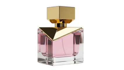Luxury perfume bottle with pink liquid isolated on transparent background