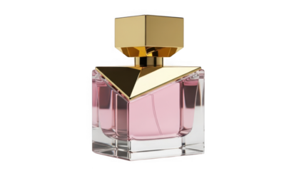 Luxury perfume bottle with pink liquid isolated on transparent background