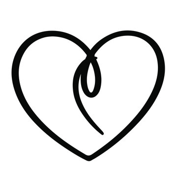 Black and white heart clipart, hand drawn doodle heart continuous one line drawing, love sign, symbol, heart shape, line art, outline, vector background, border, valentines day, wedding, heart month