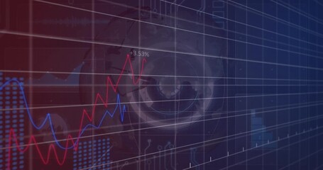 Animation of financial data and graphs over rotating globe - Powered by Adobe