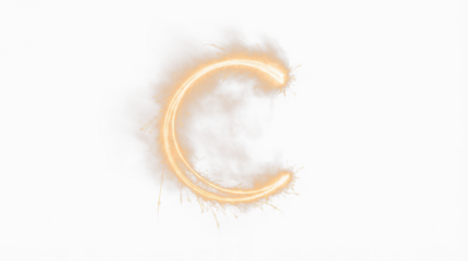 Illuminated letter c shape with a golden glow and visible light artifacts creating a soft appearance on white and transparent