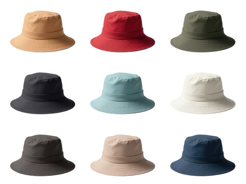 A collection of various hats in different colors and styles