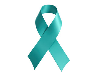 A teal colored ribbon on a simple white background, ideal for use in presentations or promotional materials