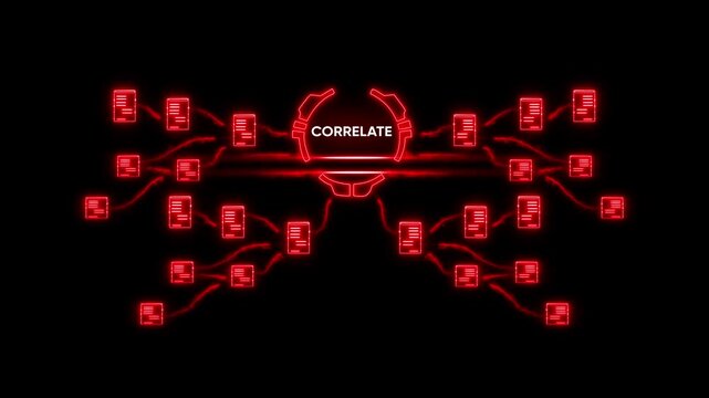 Correlate Concept Neon Red Data Connection Network Visualization glowing lines