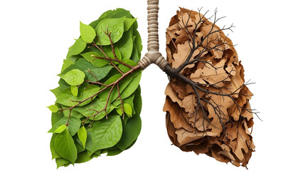 Healthy Green Leaf Lung and Unhealthy Dry Leaf Lung Concept