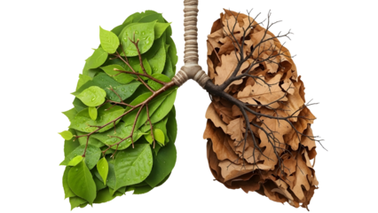Healthy Green Leaf Lung and Unhealthy Dry Leaf Lung Concept