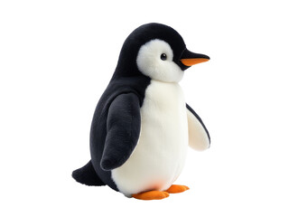 Fototapeta premium A stuffed penguin sitting on a white surface, suitable for use in illustrations or design