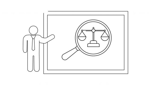Justice Presentation Scales of Justice Under Magnifying Glass.