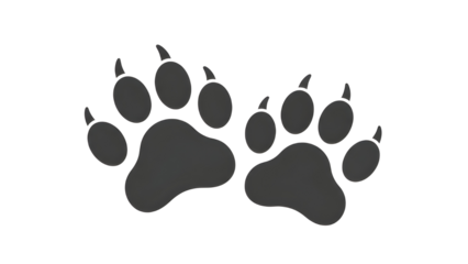 Dark Animal Paw Prints with Claws Isolated on White Background
