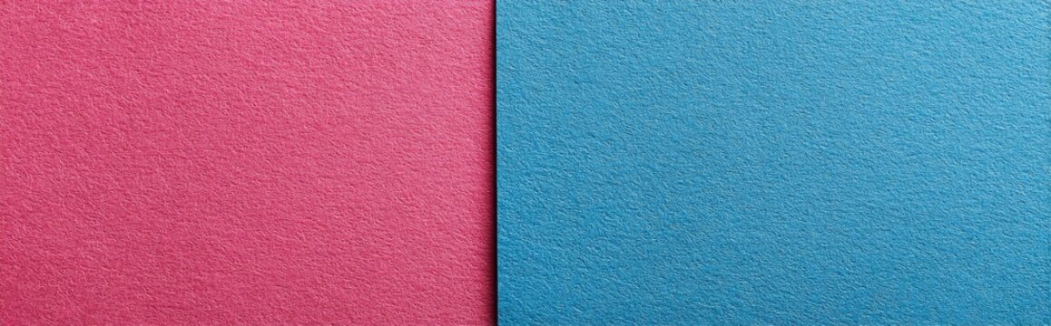 A split-screen of textured, colorful paper; one side is pink, and the other is blue. The texture is rough