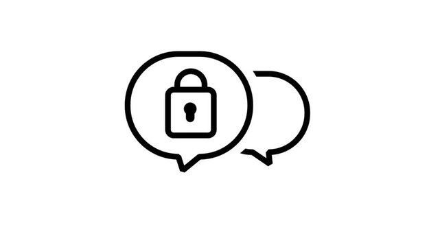 Locked Chat icon animation. Encrypted chat bubbles icon with a padlock representing secure private messaging and confidential digital communication services.