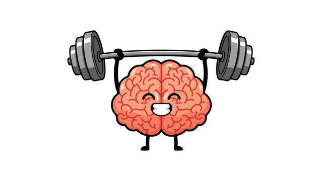 Cute brain lifting weights vector illustration