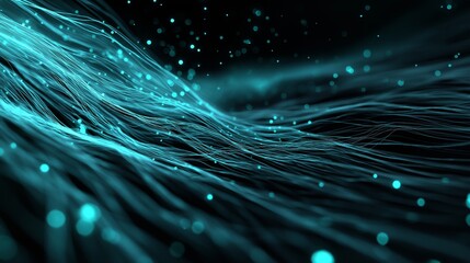 Cyan neon flow in a backend network creating a cinematic atmosphere