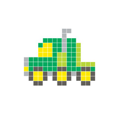 Fototapeta premium A flat pixel design made of geometric square color blocks on a clean icon layout. Pixel art semi-truck cab
