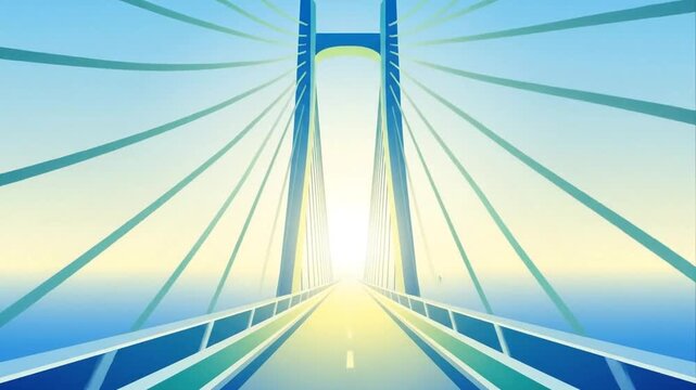 Modern suspension bridge perspective against bright blue sky