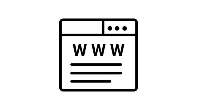 Web Browser icon animation. Web browser window icon with WWW text representing internet connectivity global network and online website navigation.