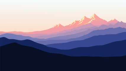 Fototapeta premium Serene mountain range at sunrise, a stunning vector illustration with vibrant sky colors