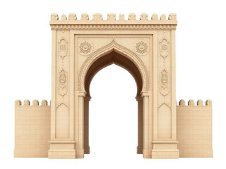 A large stone arch with a clock on top, ideal for use in architectural or historical contexts