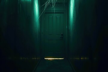 Naklejka premium A dark hallway with a door in the middle