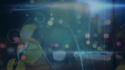 4K digital animation showcases night city traffic and global data connections. - Powered by Adobe