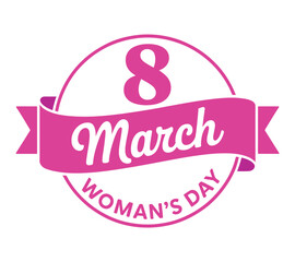 8 March International Women&rsquo;s Day Pink Badge Vector Illustration