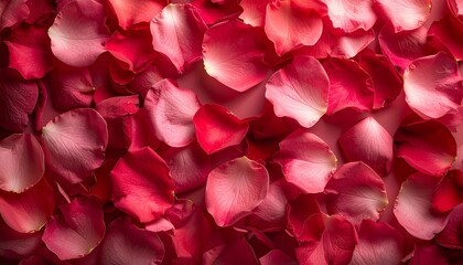 Close-up of overlapping red and pink rose petals creating rich romantic texture