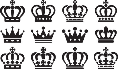 Naklejka premium Collection of elegant royal crown designs in monochrome