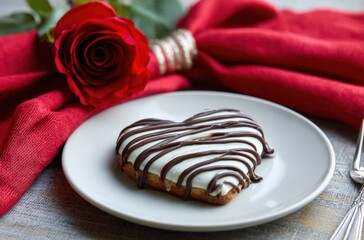 The plate is set on a dining table with a fork and a spoon nearby