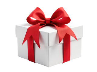 A beautifully wrapped gift box with a bright red ribbon, perfect for birthday or holiday presents