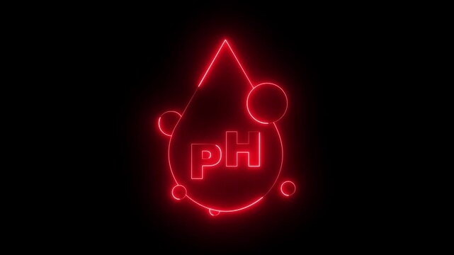 glowing neon PH water drops icon animation on a black background. PH icon with water drops. Neutral Ph Drop. chemistry, laboratory analysis, water quality testing, or healthcare science concept.