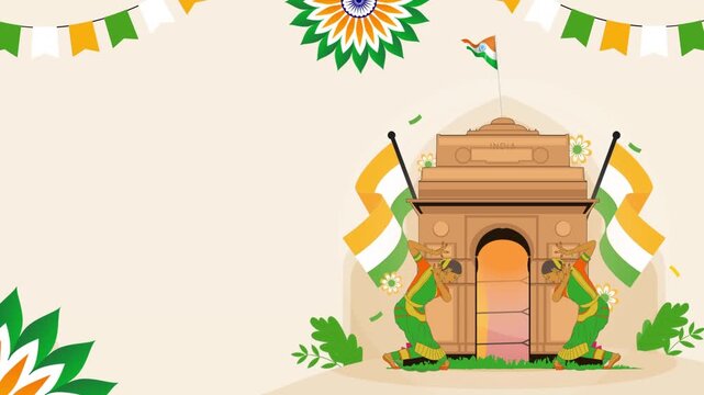 Republic Day Indian Green Orange Modern Illustrative Greeting Video