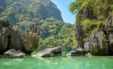 Rocky cliffs of tropical islands in the Philippines.