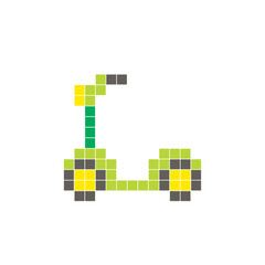 Fototapeta premium A flat pixel design made of geometric square color blocks on a clean icon layout. Pixel art kids scooter