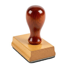A wooden stamp with a brown handle on transparent background
