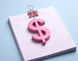 Pink Dollar Sign on Notepad with Binder Clip.