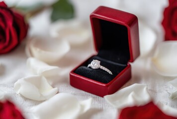 A red box with a diamond ring inside