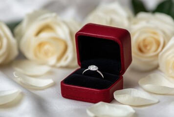 A red box with a diamond ring inside