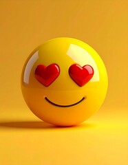 Smiling Yellow Emoji with Heart Eyes on a Vibrant Yellow Background.