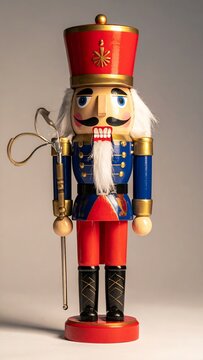 Traditional Wooden Nutcracker Figurine with Red Hat and Blue Jacket.