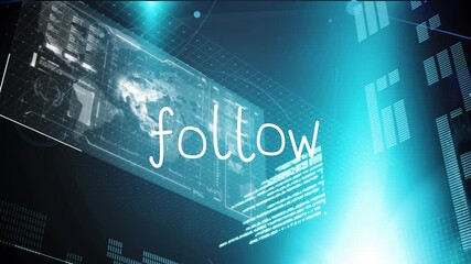 Animation of follow over data processing on green and black background - Powered by Adobe