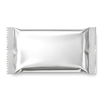 A silver wrapper with a white background