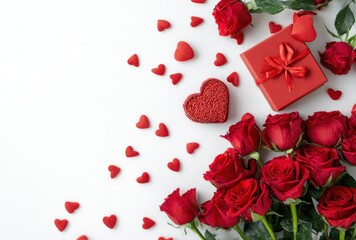 A red box with a red ribbon sits on a white background