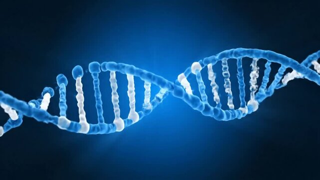 Rotating Blue DNA Double Helix Animation Representing Biology and Genetic Code