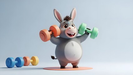 cute donkey lifting dumbbells in a fun fitness cartoon