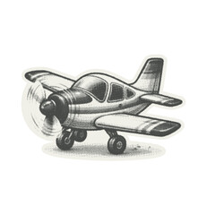 Vintage Propeller Airplane Halftone Illustration isolated on transparent background, Generative AI