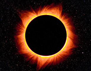Total Solar Eclipse Golden Ring of Fire in Dark Sky