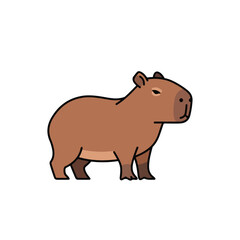 Fototapeta premium Brown Capybara Standing Alone with Simple Facial Features Illustrated Style