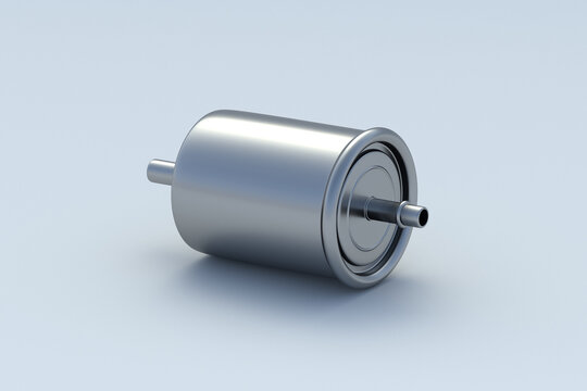 Fuel filter for car on light gray background. Auto spare part. 3d render
